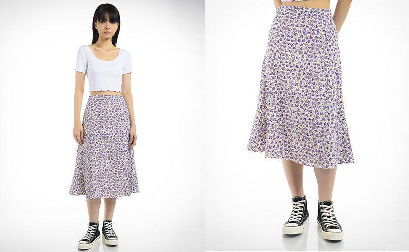 Floral Midi Skirt with Front Slit