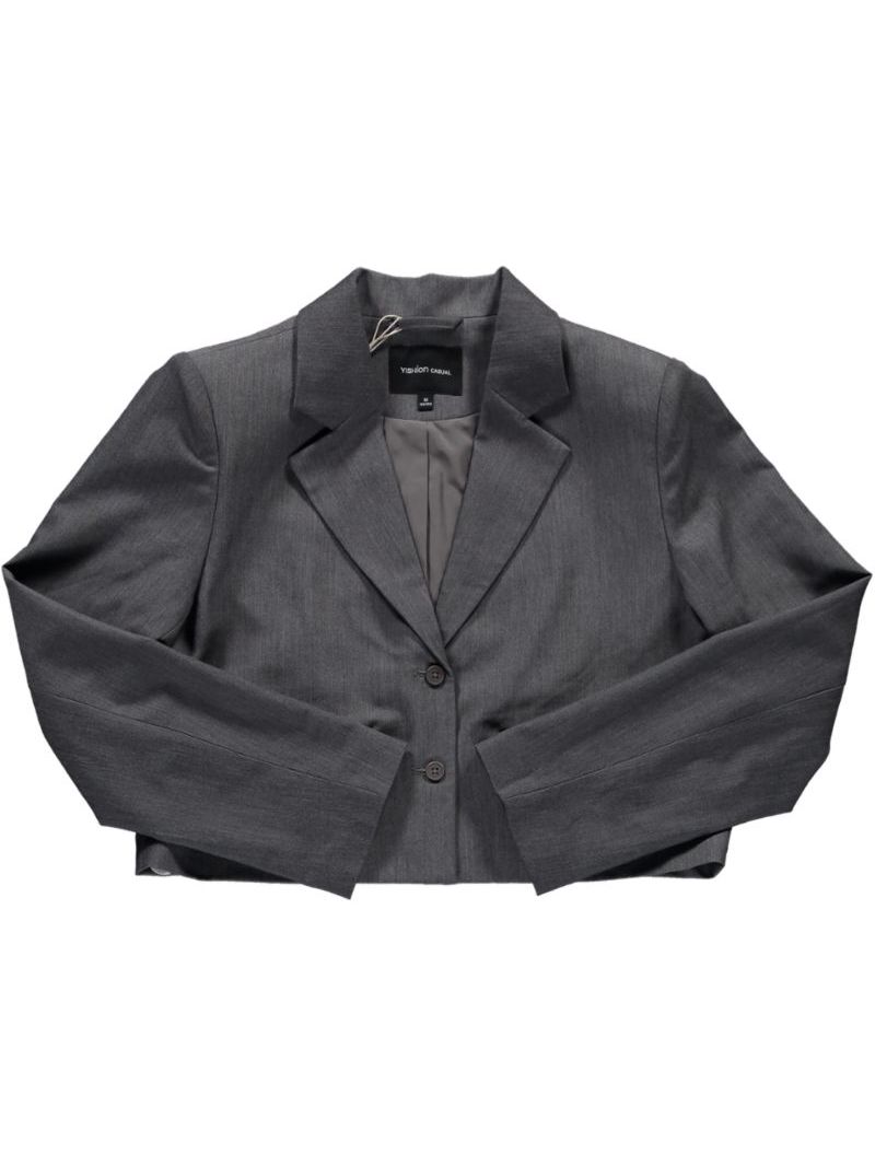 Solid Coloured Cropped Long Sleeve JK Style Blazer (Gray)