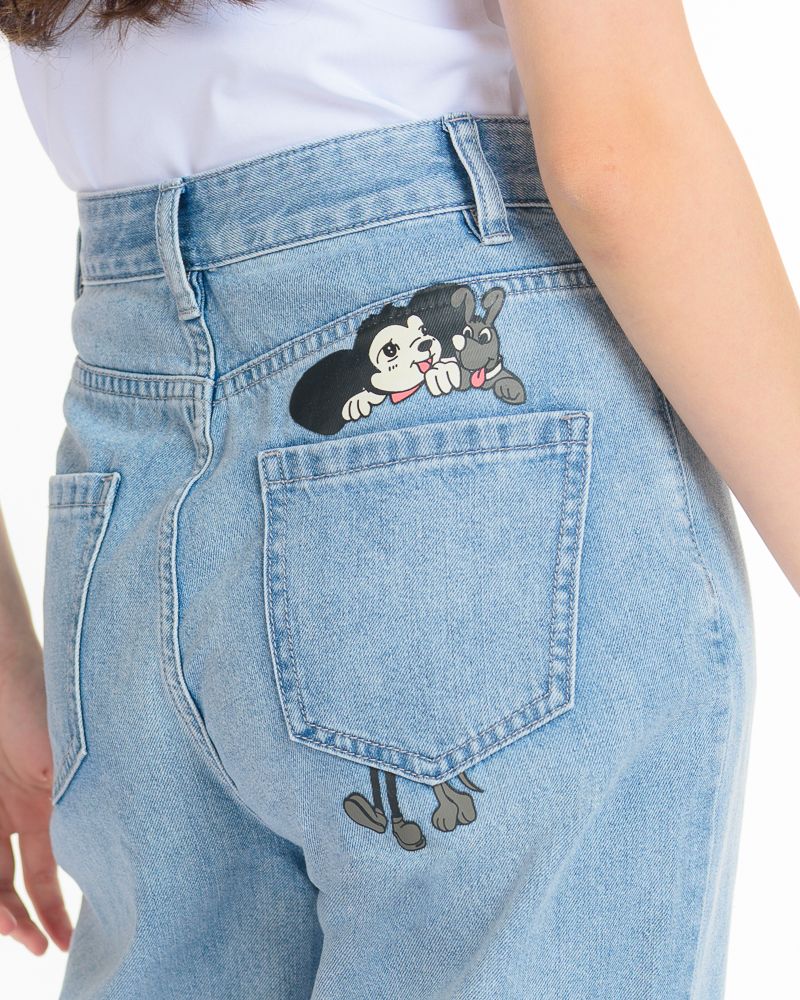 High-Waist Mom Jeans with Mouse Print