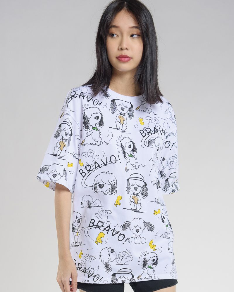 Oversized T-Shirt with All Over Dog Graphic Print