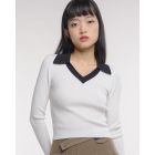 Long Sleeve Polo Collar Sweater with Contrast Colour Neck