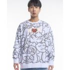 Oversized Solid Coloured Sweater with Cupid Cartoon All Over Print (White)