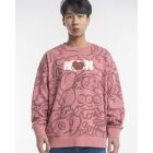Oversized Solid Coloured Sweater with Cupid Cartoon All Over Print (Pink)