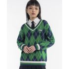 Checkered V Neck Sweater With Rubber Crazy Slogan