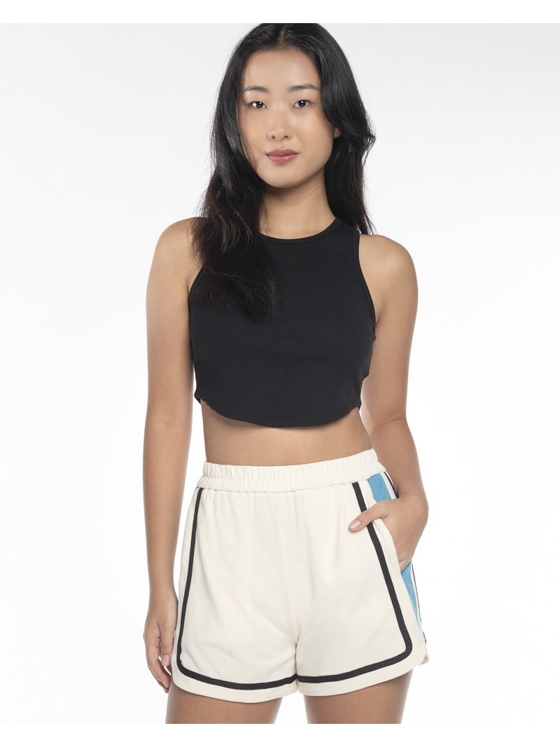 Contrast Binding Elastic Waist Knit Shorts with Curved Hem (Ivory